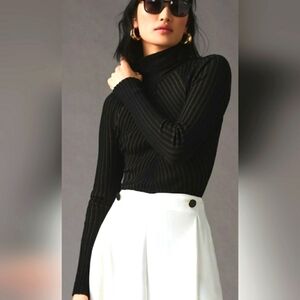 Good American Black Ribbed Long Sleeve Mock Neck Bodysuit Plus Sz 7/8 4X/5X